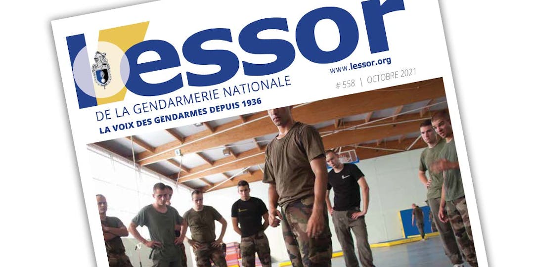 Extrait de la Une du n°558 du magazine L'Essor de la Gendarmerie, paru en octobre 2021. (Crédit : L'Essor de la Gendarmerie)
