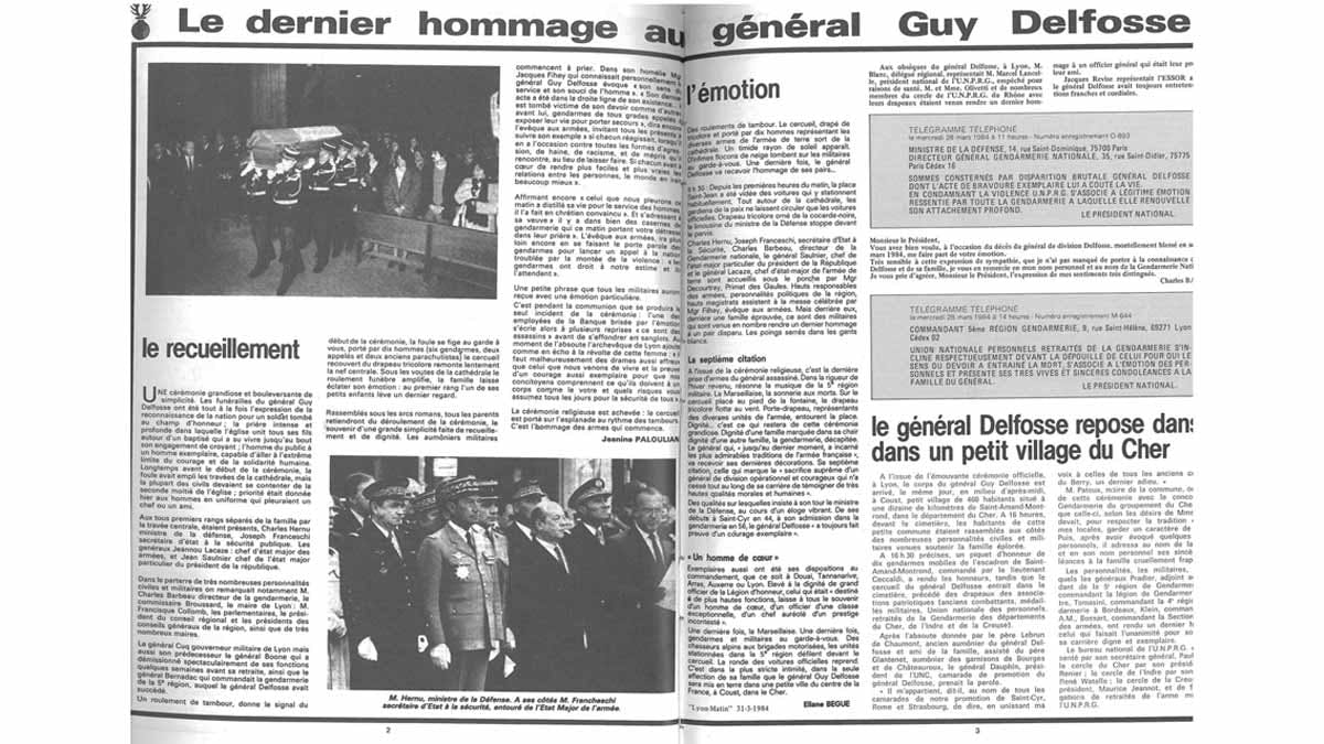 L’Essor avait consacré, dans son numéro de mai 1984, cinq pages à l’assassinat du général Delfosse, dont un éditorial signé Jacques Revise et intitulé «Le général assassiné».