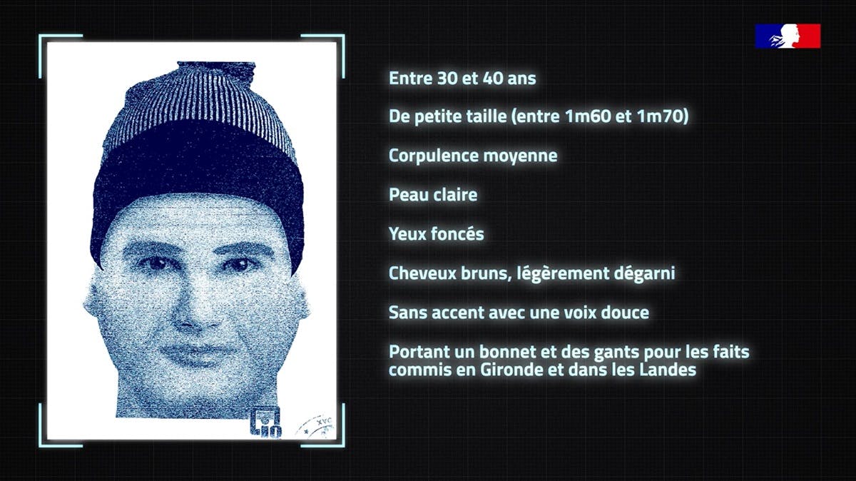 Le portrait robot du suspect recherché par la Police judiciaire dans le cadre de "l'affaire du violeur au couteau". (Capture/Ministère de l'Intérieur)