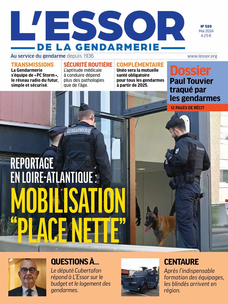 Une du n°589 du magazine L'Essor de la Gendarmerie, paru en mai 2024.