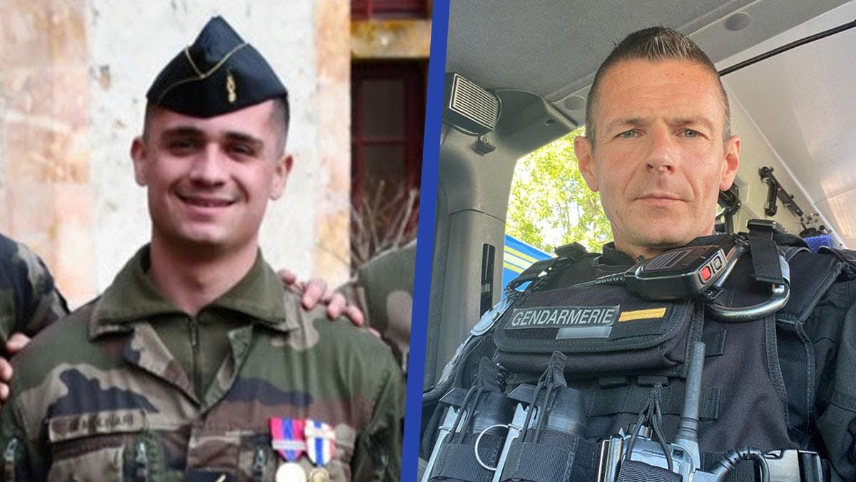 Le gendarme Nicolas Molinari et l'adjudant-chef Xavier Salou, tués les 15 et 16 mai 2024 en Nouvelle-Calédonie. (Photos: Gendarmerie / coll. privées - assemblage: L'Essor)