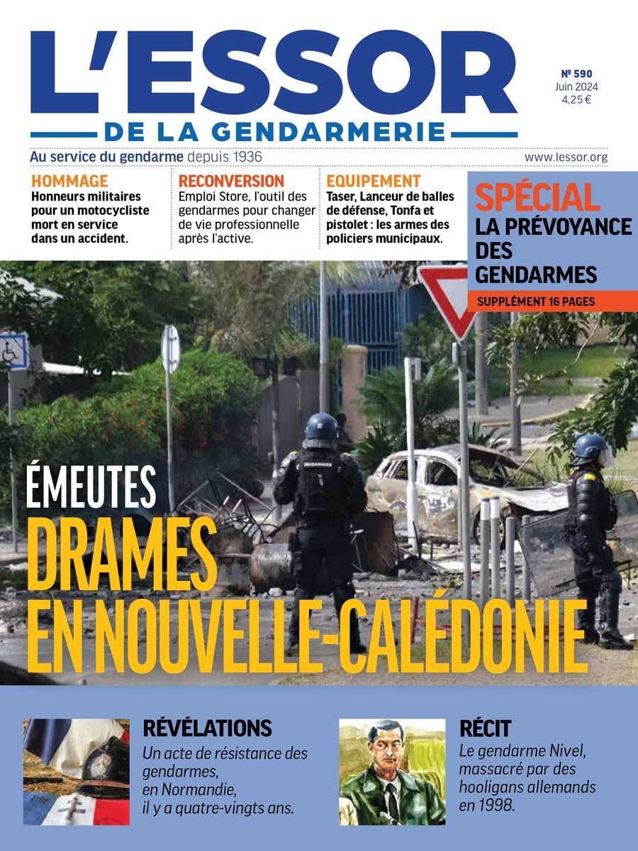 Une du n°590 du magazine L'Essor de la Gendarmerie, publié en juin 2024.