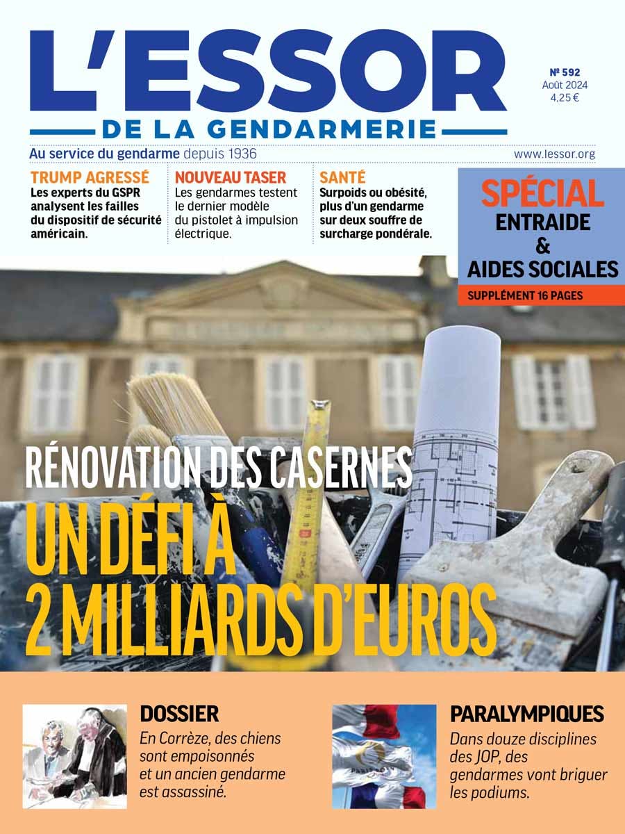 Une du n°592 du magazine L'Essor de la Gendarmerie, publié en Août 2024.