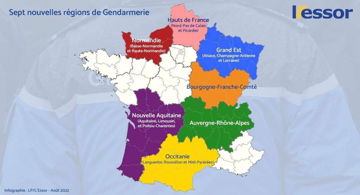 En plus de la Normandie, fusionnée en 2020, six autres nouvelles "grandes régions" vont pleinement entrer en service à compter du 1er septembre 2022. (Infographie: L.Picard/L'Essor)