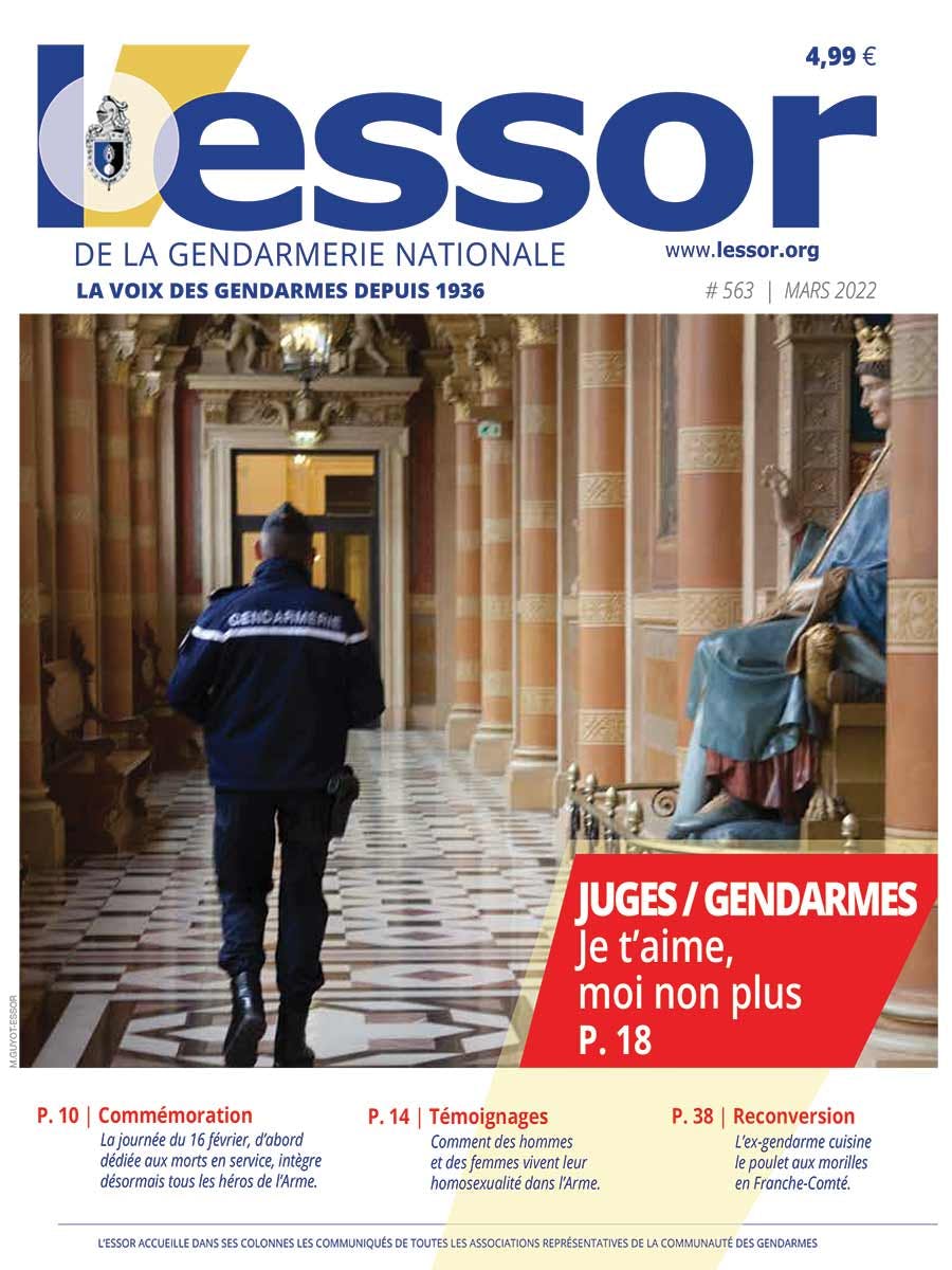 Couverture du numéro 563 du magazine L'Essor de la Gendarmerie, publié en mars 2022.