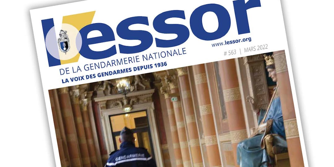 Extrait de la Une du n°563 du magazine L'Essor de la Gendarmerie, paru en mars 2022.