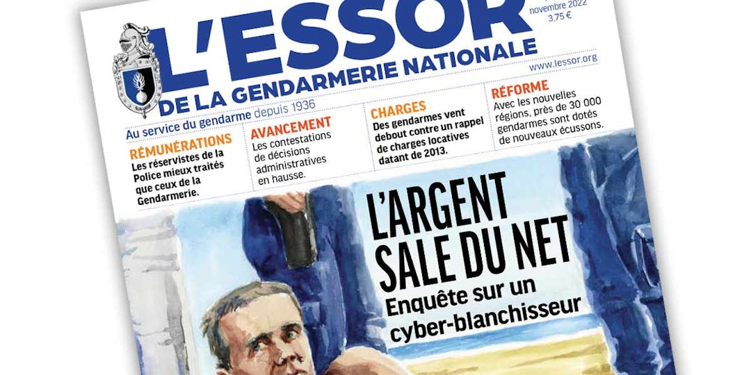 Extrait de la Une du numéro 571 de L'Essor de la Gendarmerie, publié en novembre 2022.