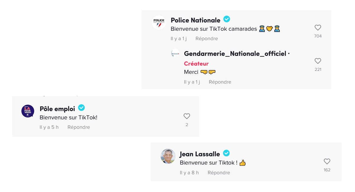 Nombreux ont été les utilisateurs à souhaiter la bienvenue à la Gendarmerie sur TikTok. Certains plus surprenants que d'autres...
