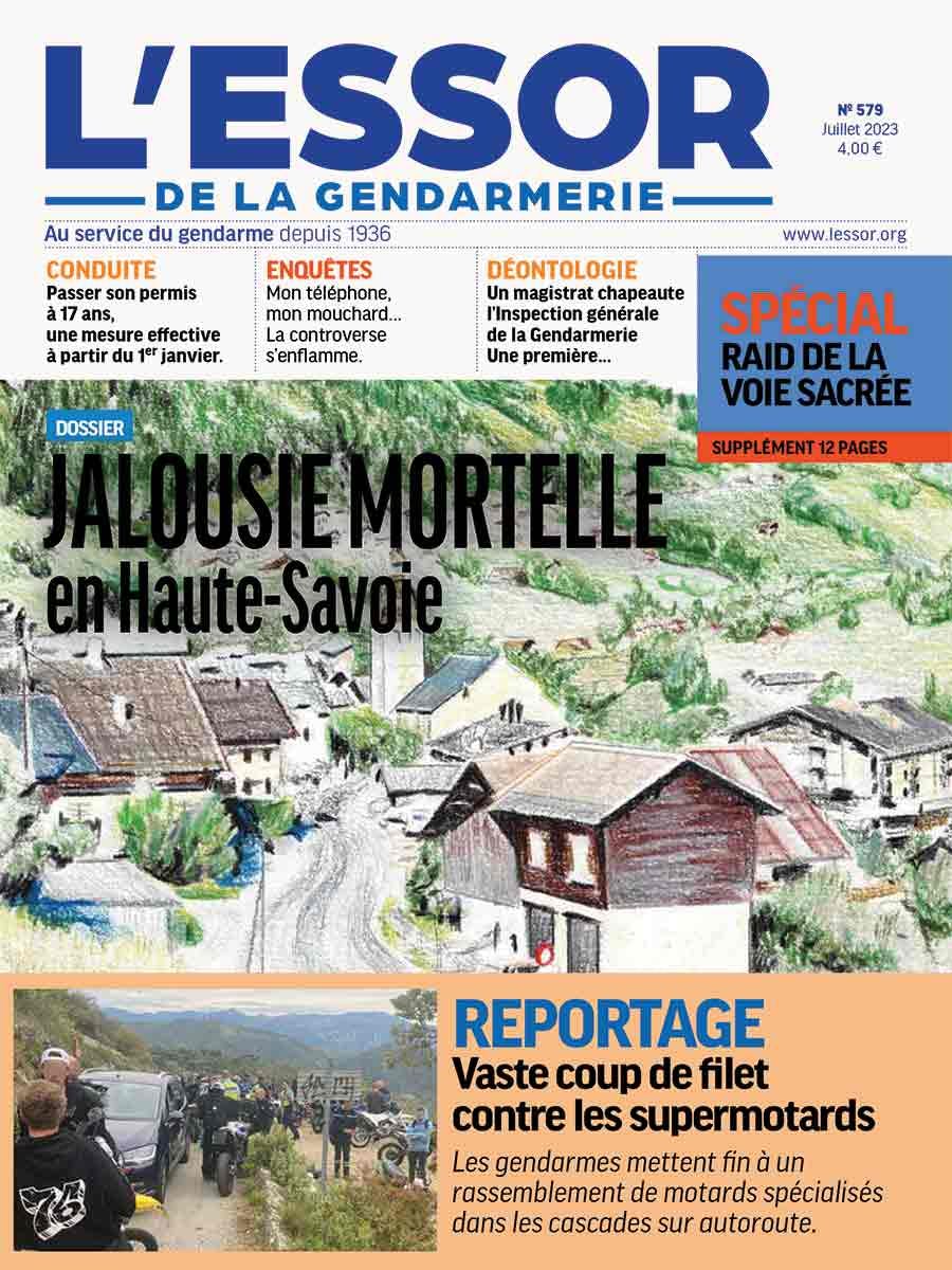 Une du n°579 du magazine L'Essor de la Gendarmerie, publié en juillet 2023.