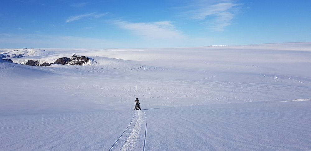 Snowmobile on Vatnajokull Glacier