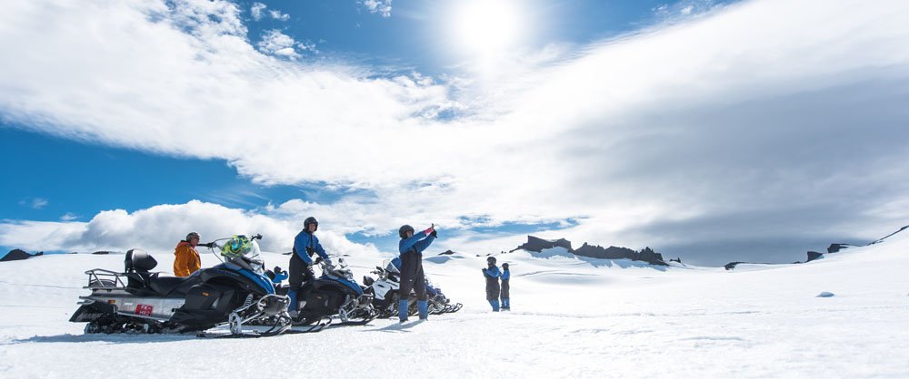 Snowmobile on Vatnajokull Glacier