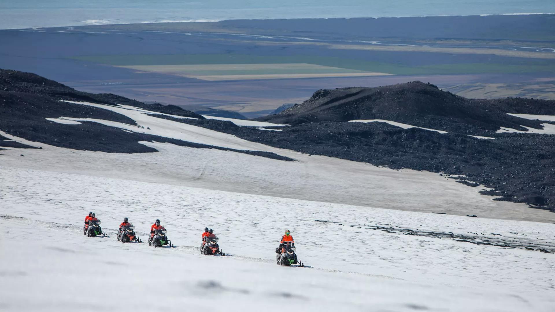 Snowmobiling on a Glacier on Myrdalsjokull