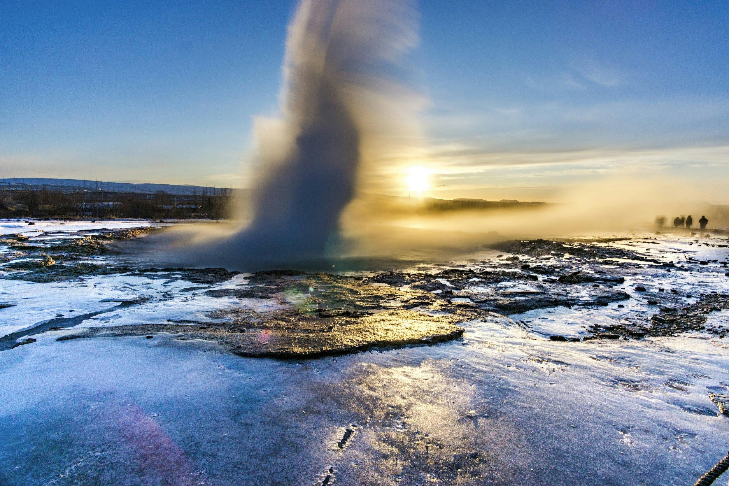 The Strokkur Geysir erupting in the Golden Circle