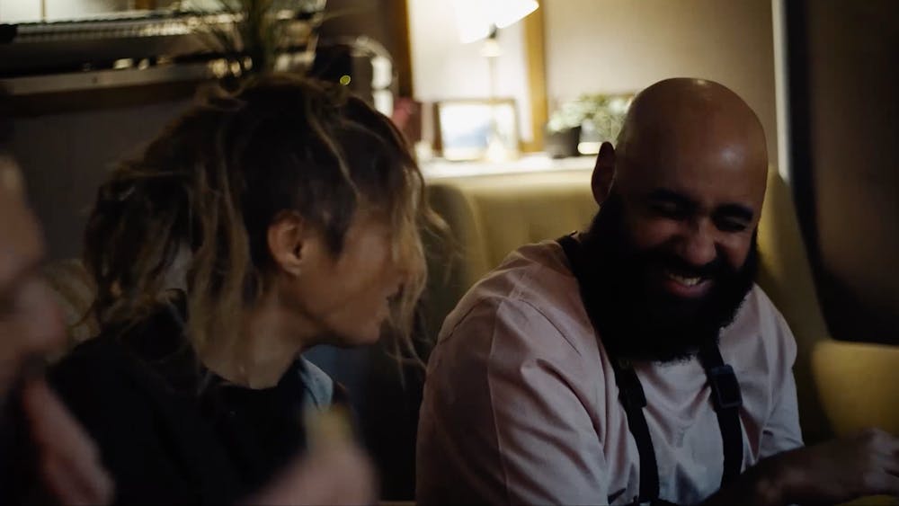 Members of Let Spin laughing