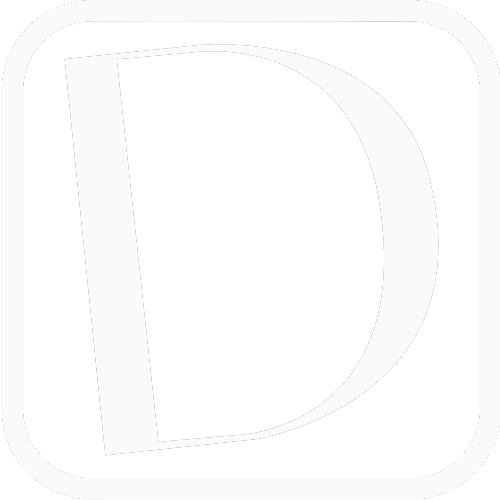 White logo for Discus Music showing the letter D in a rectangle with rounded corners