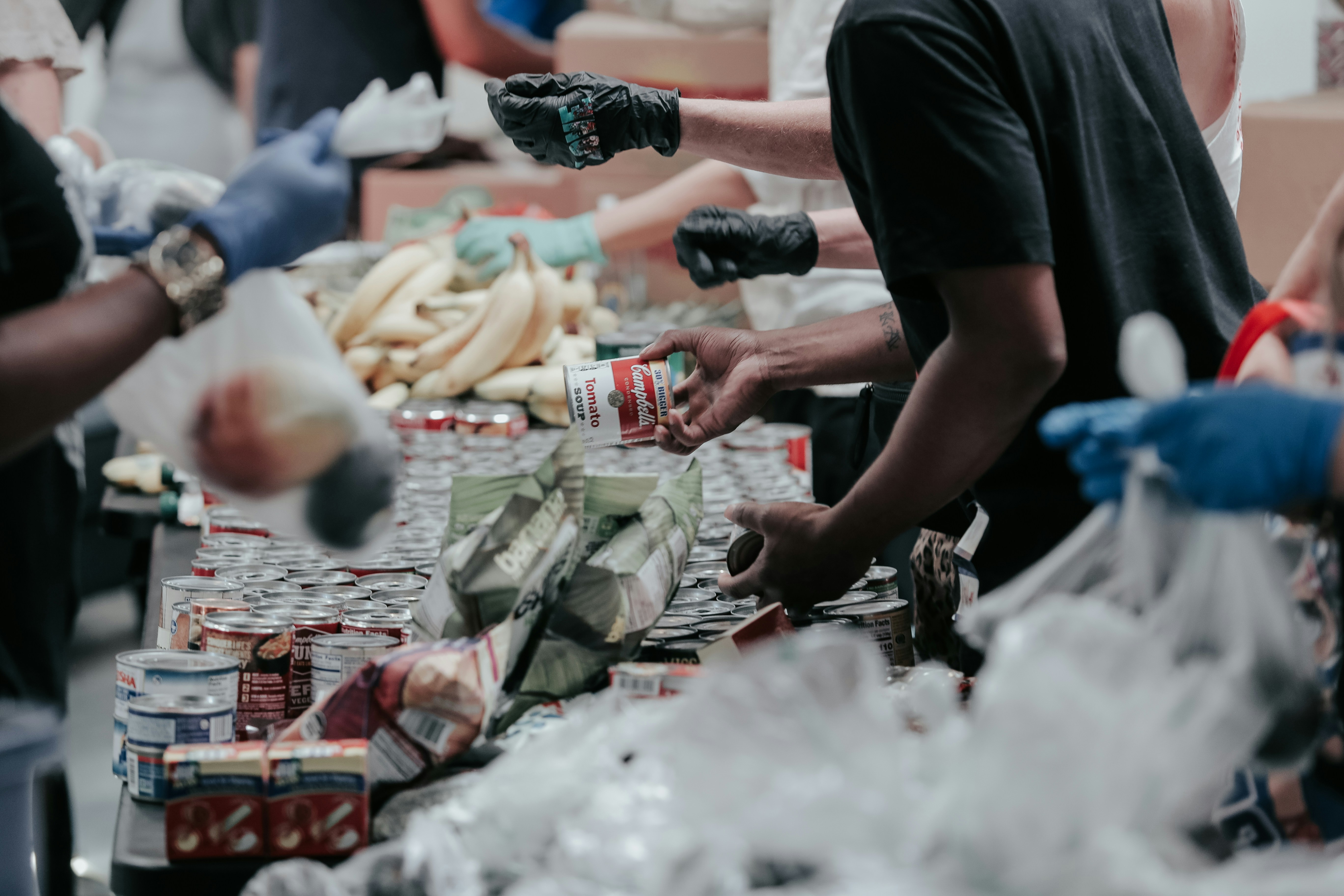 Volunteers packing food