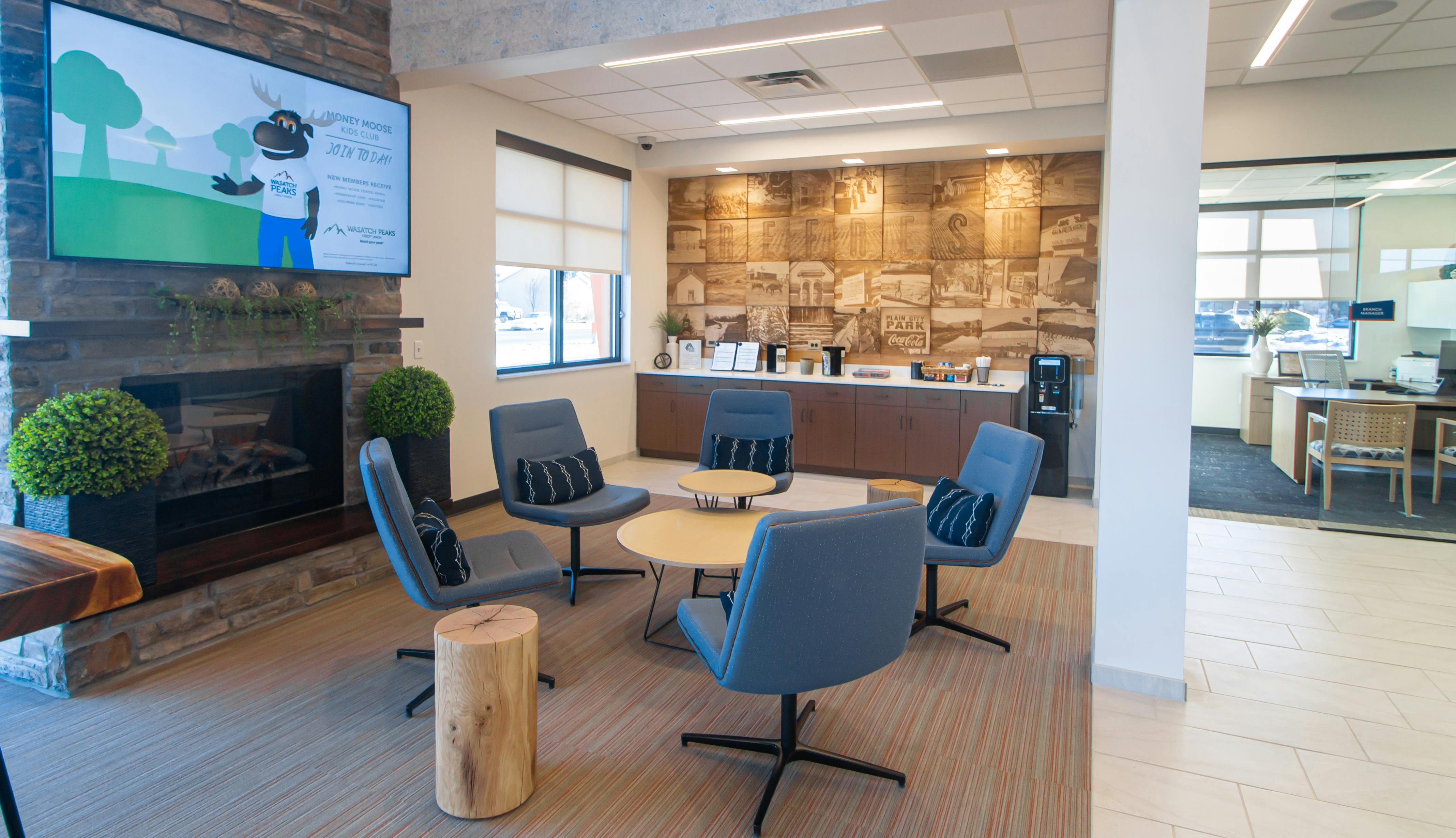 An open lobby meeting area