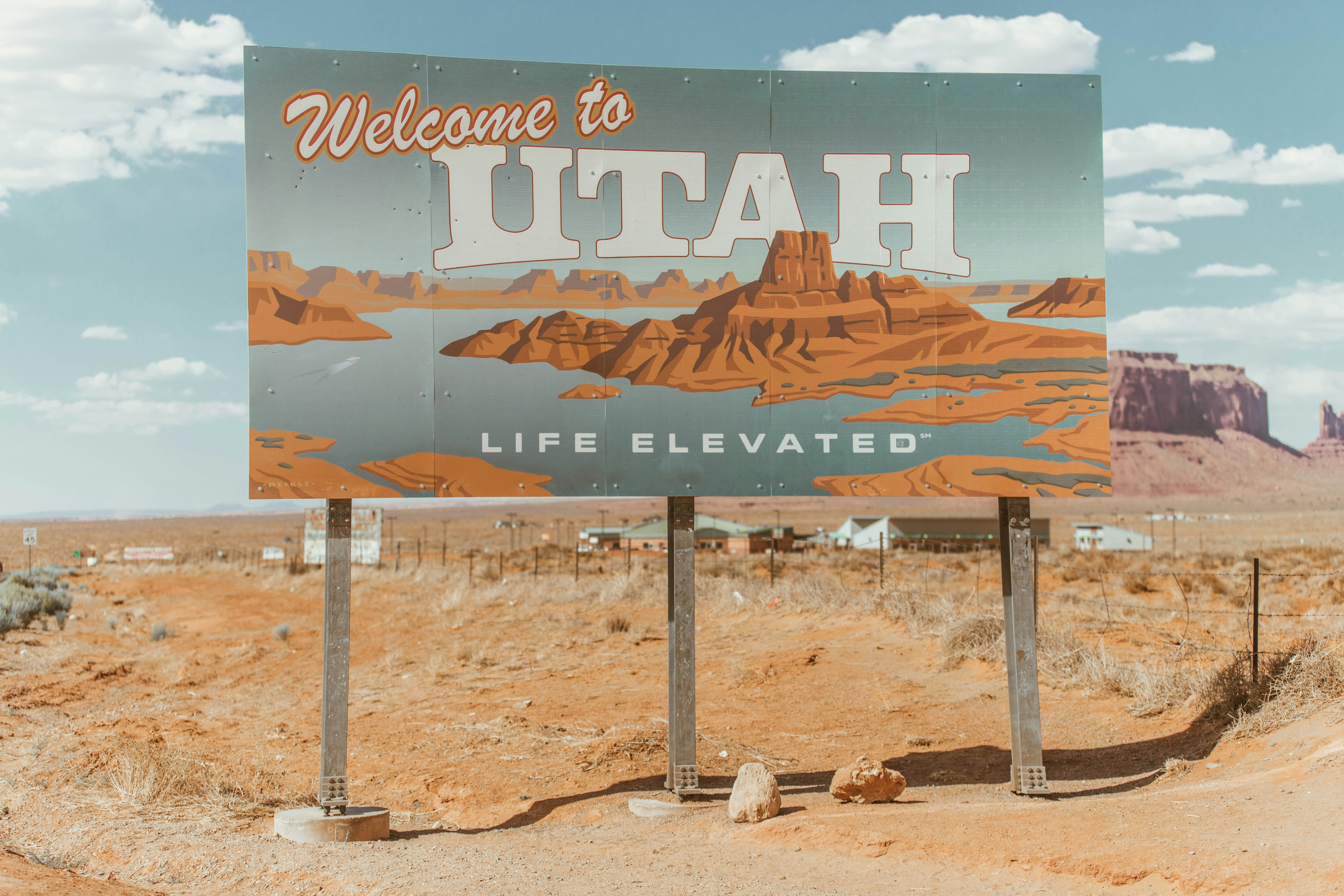 A sign that reads "Welcome to Utah. Life Elevated"