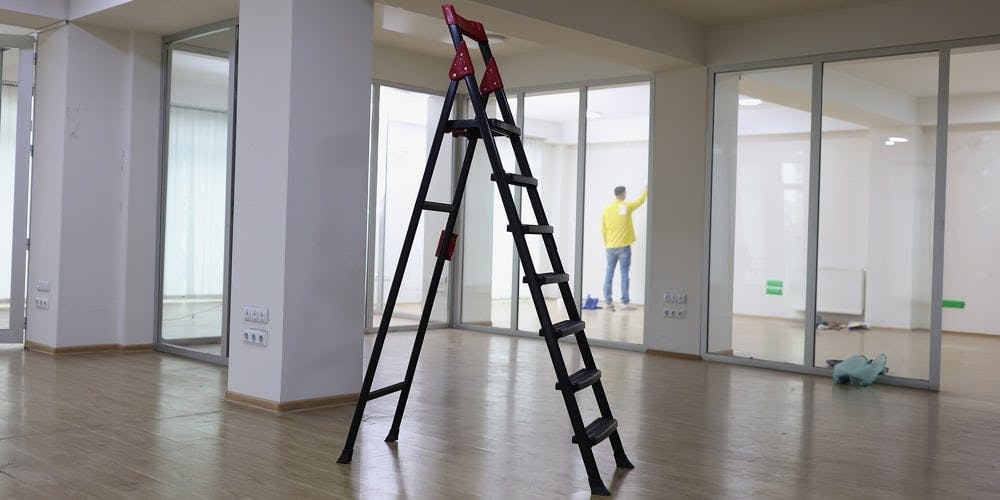 Interior of a credit union branch being renovated