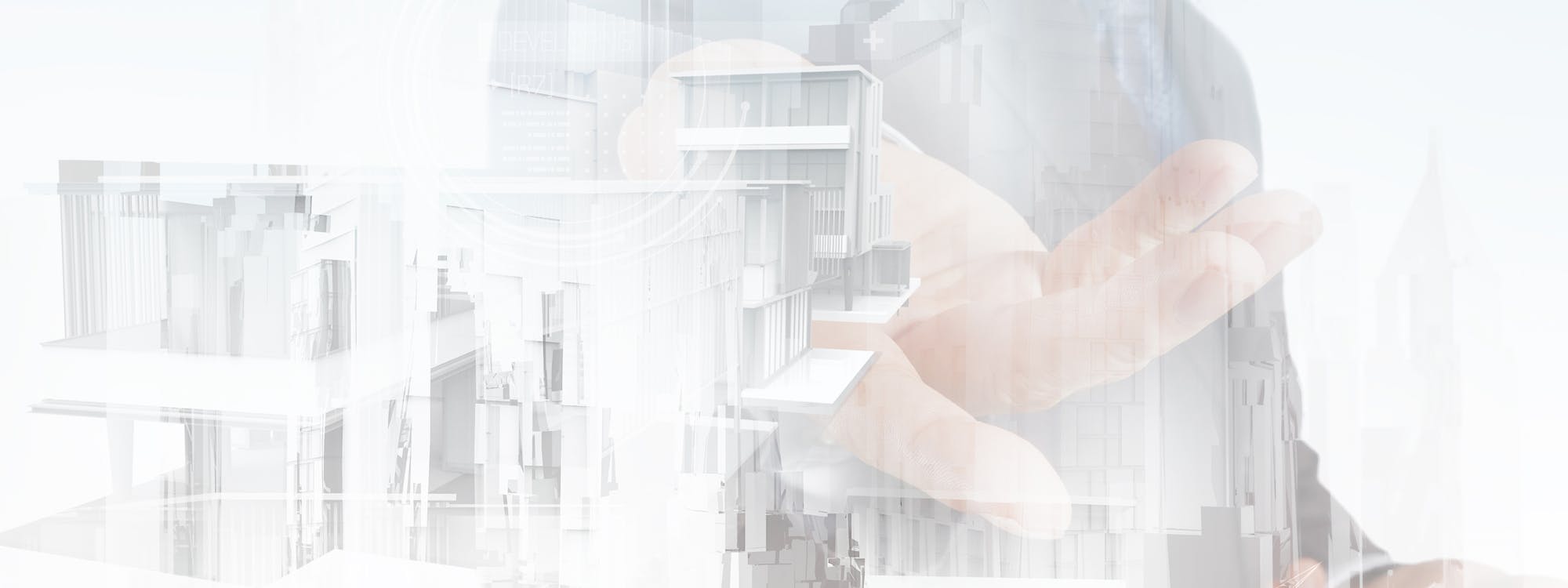 layered image of banking technology and a banking executive pointing to something important