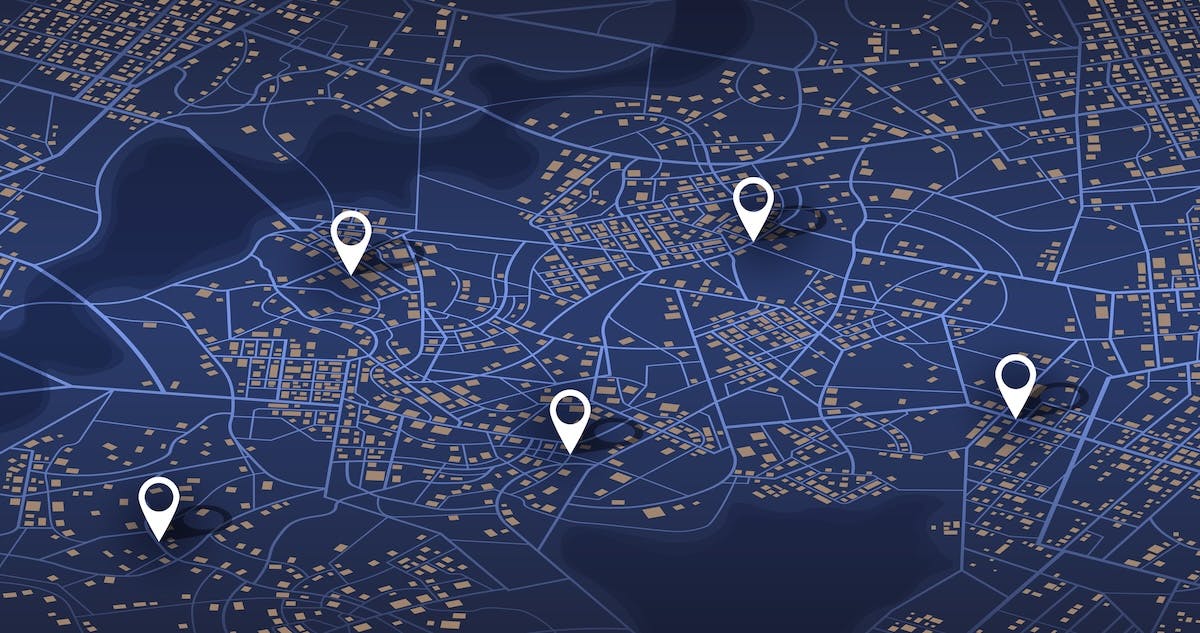 conceptual image of a map with multiple location markers