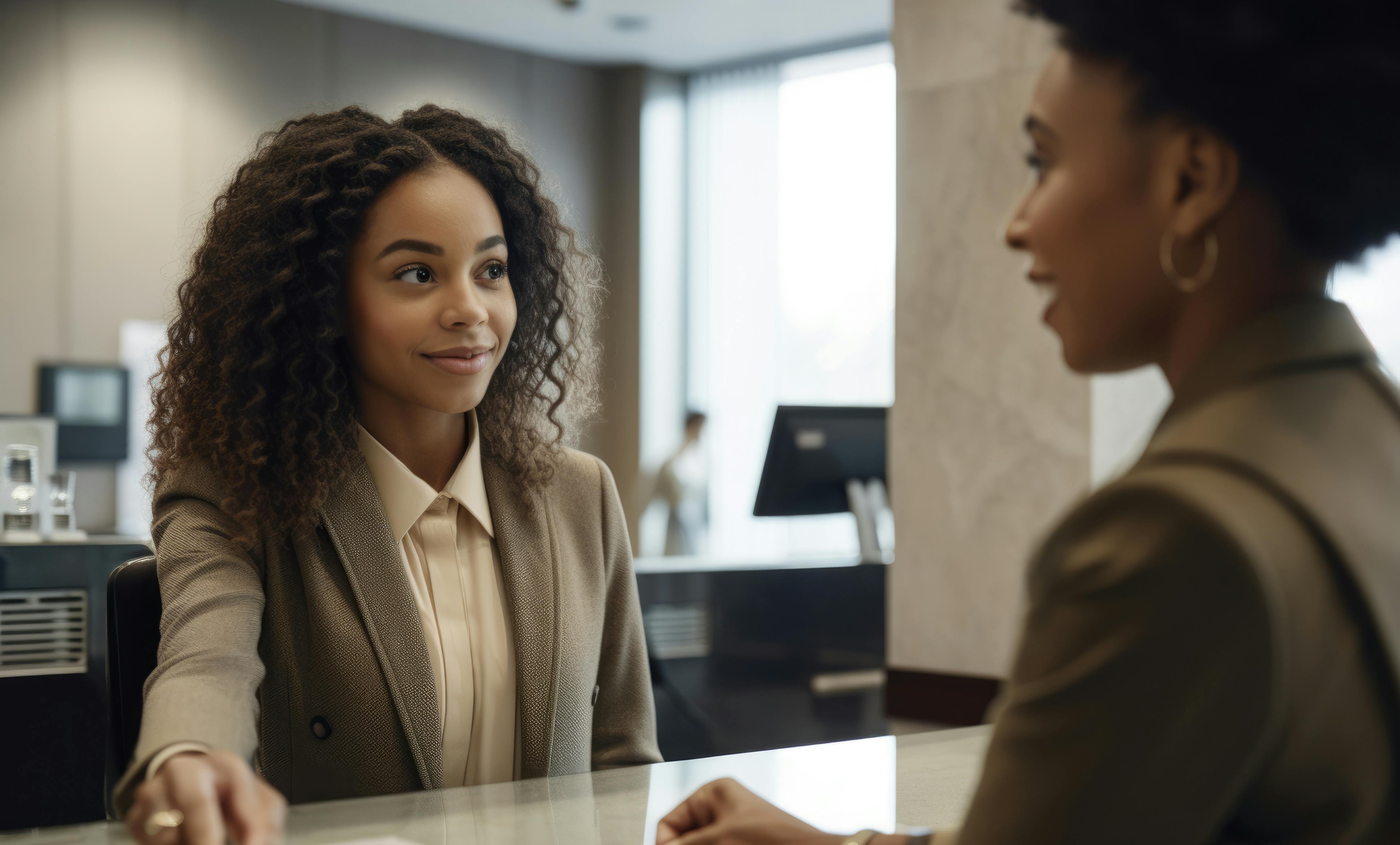 Customer interacting with teller at a counter