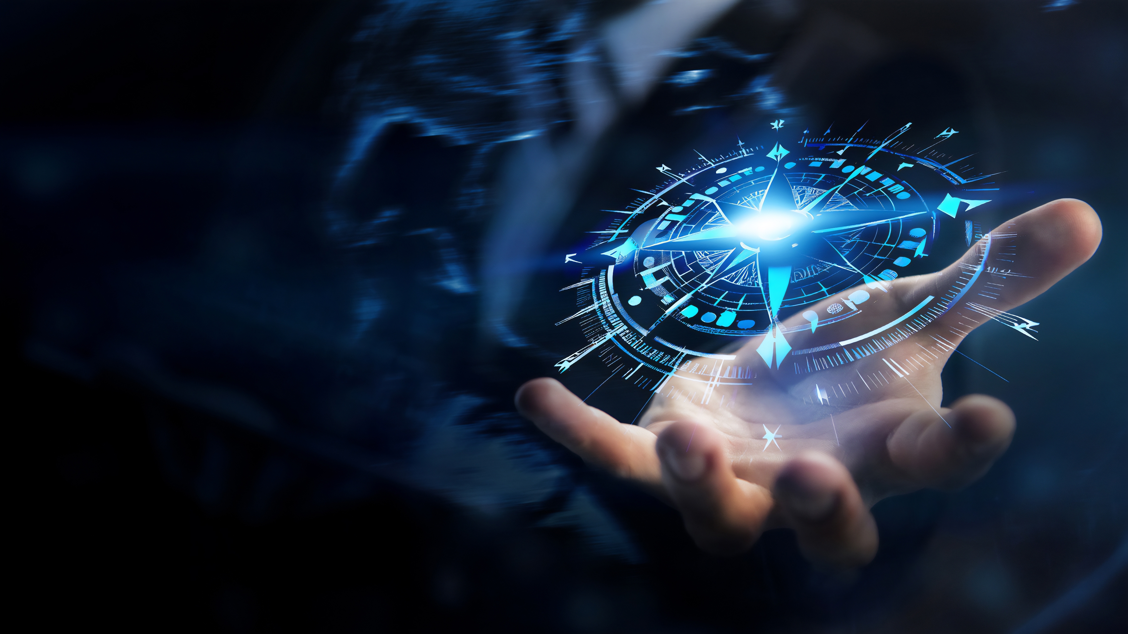 hand holding holographic compass