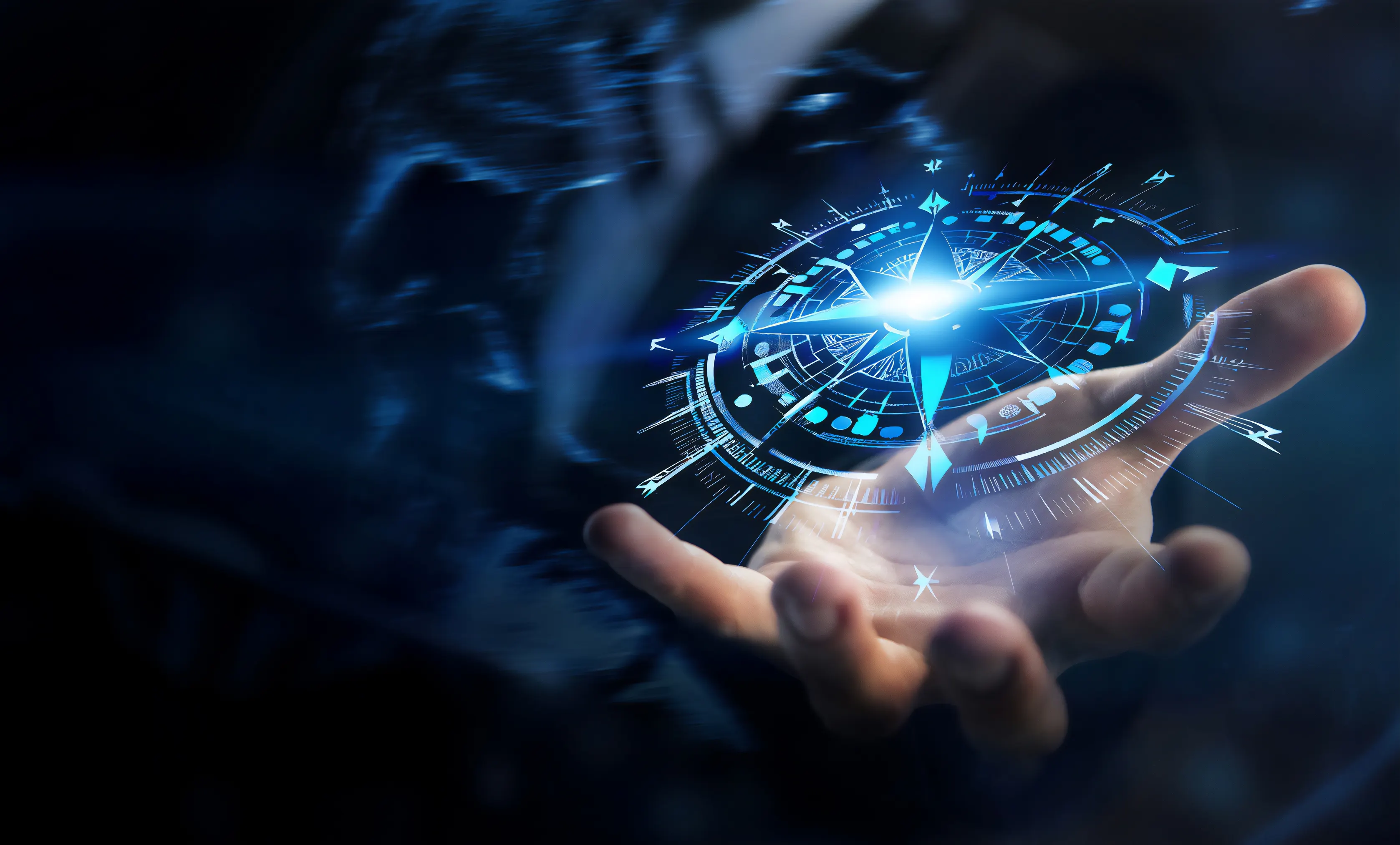 hand holding holographic compass
