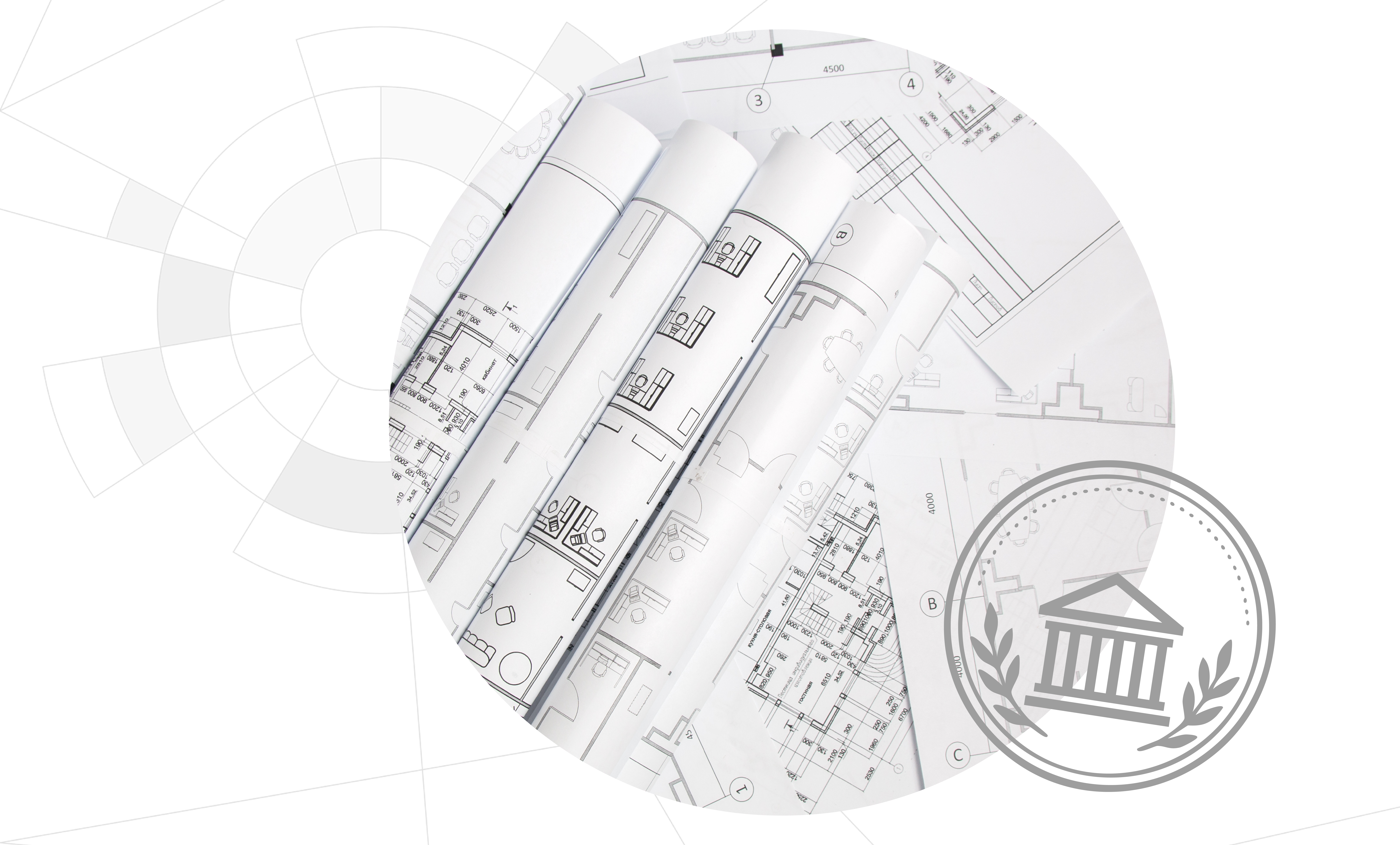 rolled up blueprints, approval stamp