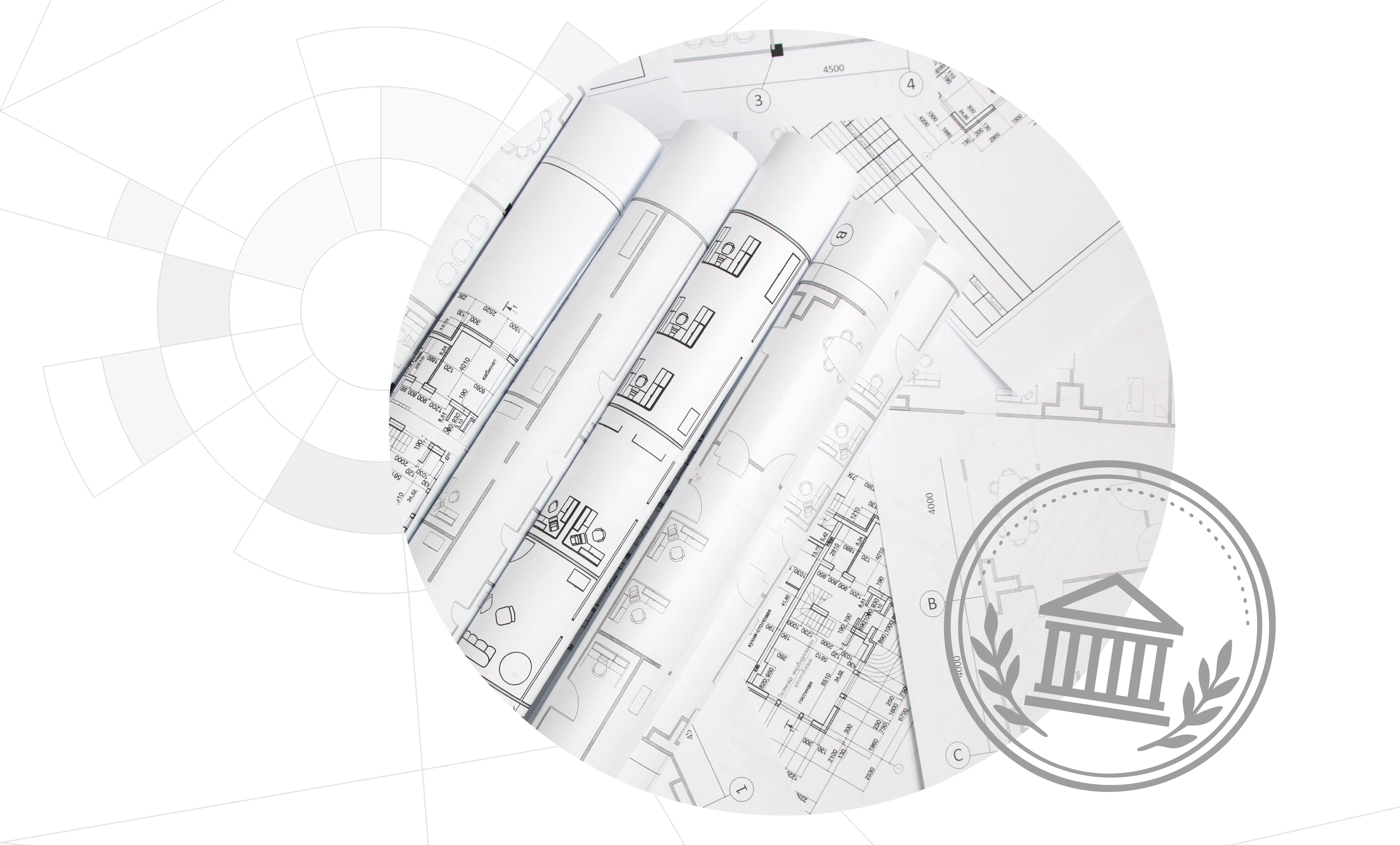 rolled up blueprints, approval stamp