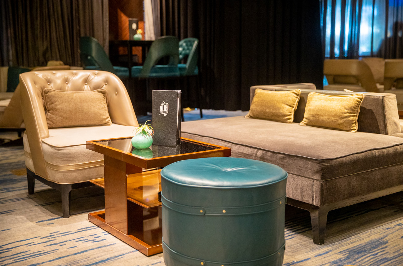 seating around a table in Alibi bar