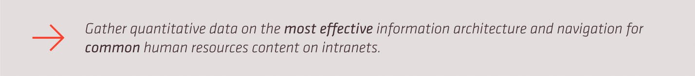 Gather quantitative data on the most effective information architecture and navigation for common human resources content on intranets.