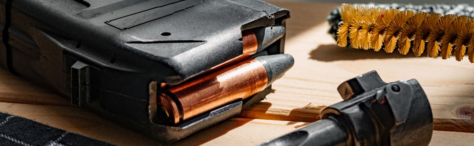 Firearm magazine and cleaning brush