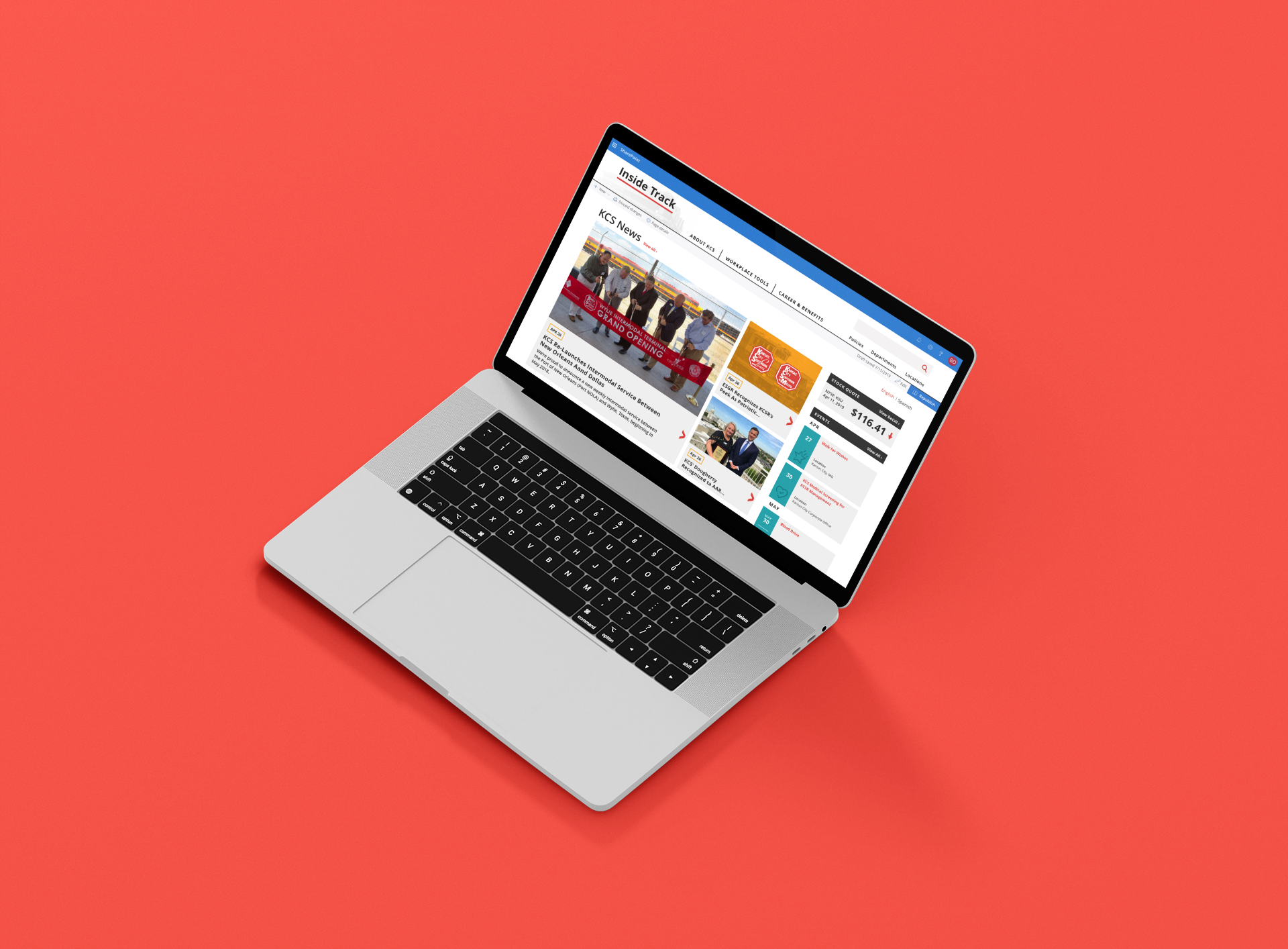 Laptop with KCS intranet displaying on the screen