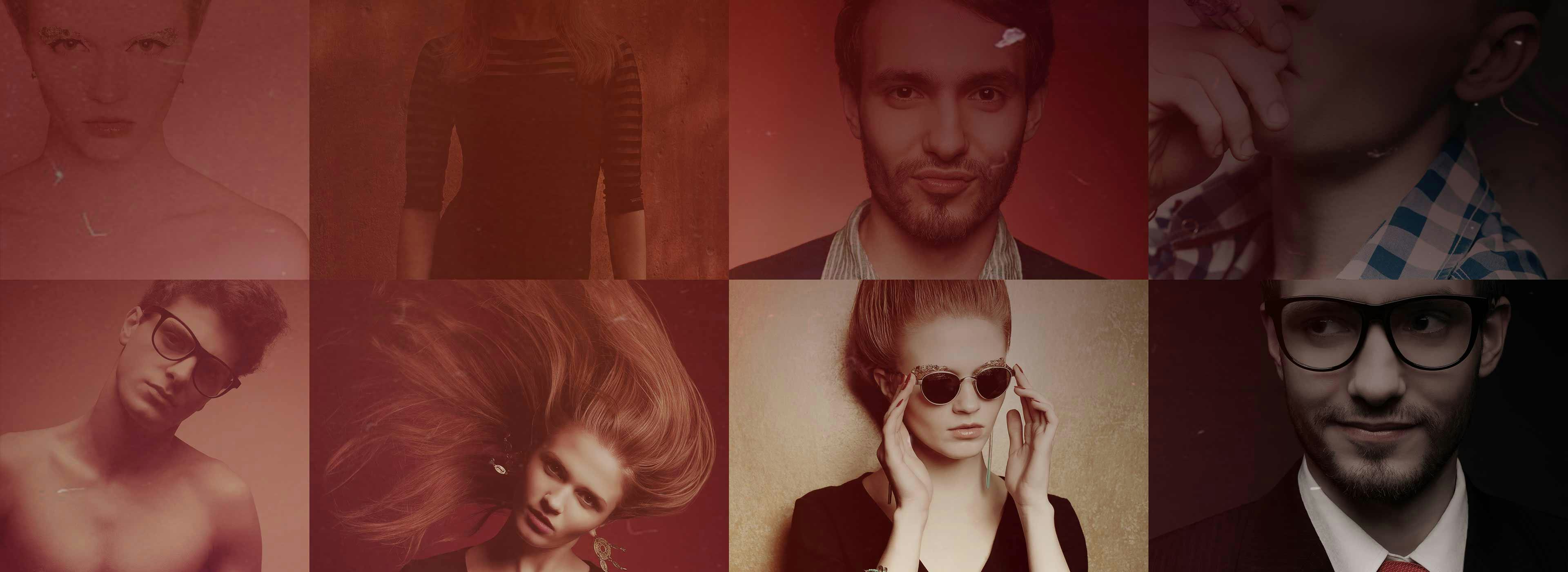 Collage of eight photos of hipster men and women