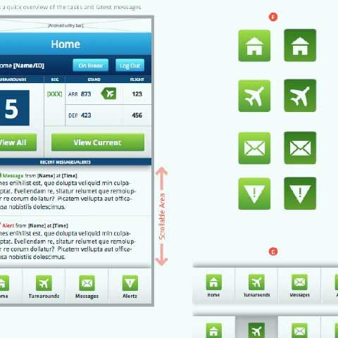 Design wireframes and iconography examples