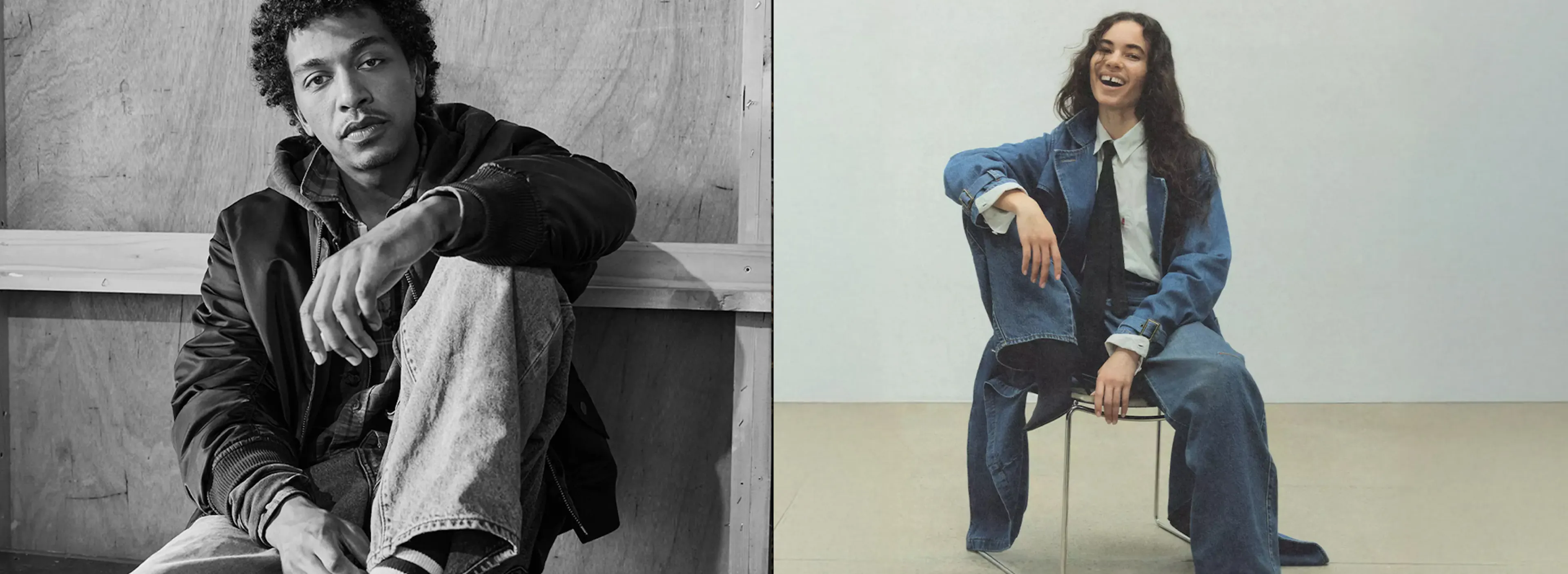 A man and woman modelling Levi's jeans