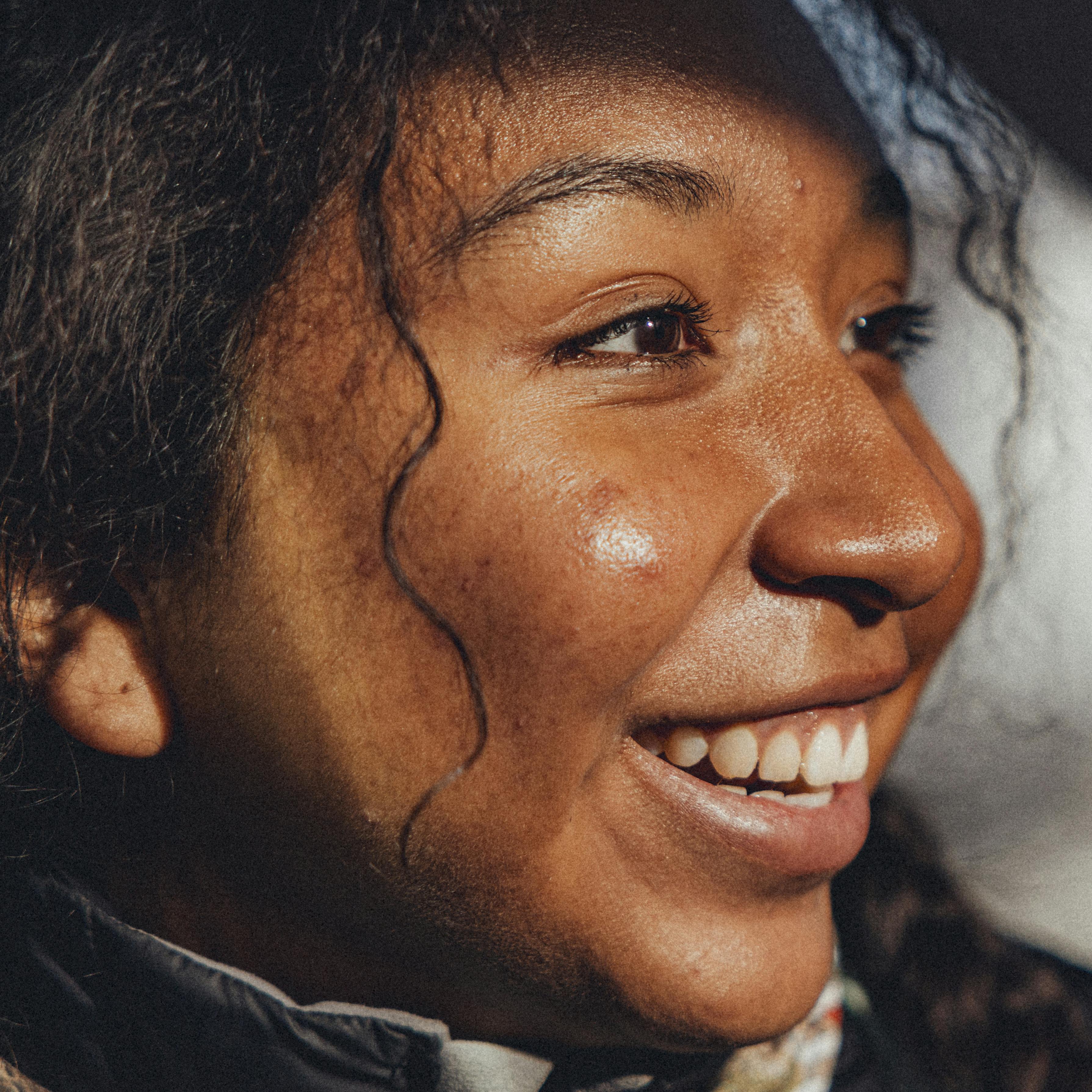 Closeup shot of black girl smiling