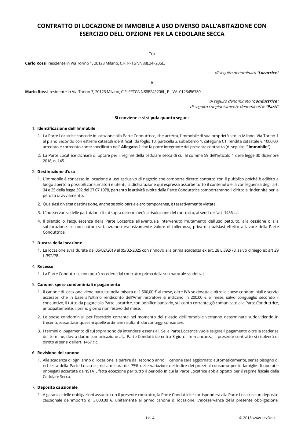 Contratto di Locazione Commerciale con Cedolare Secca – Modello e Guida modello