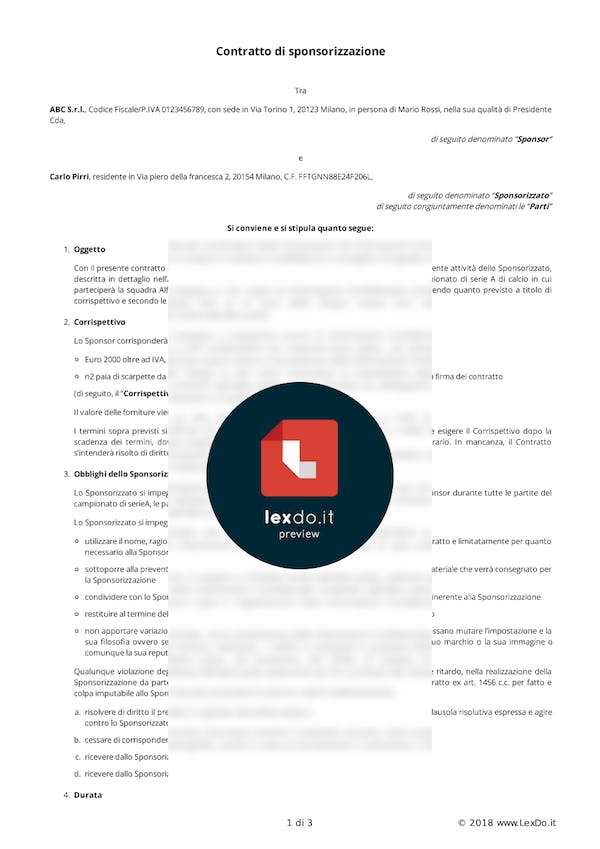 Lettera sponsorizzazione associazione sportiva