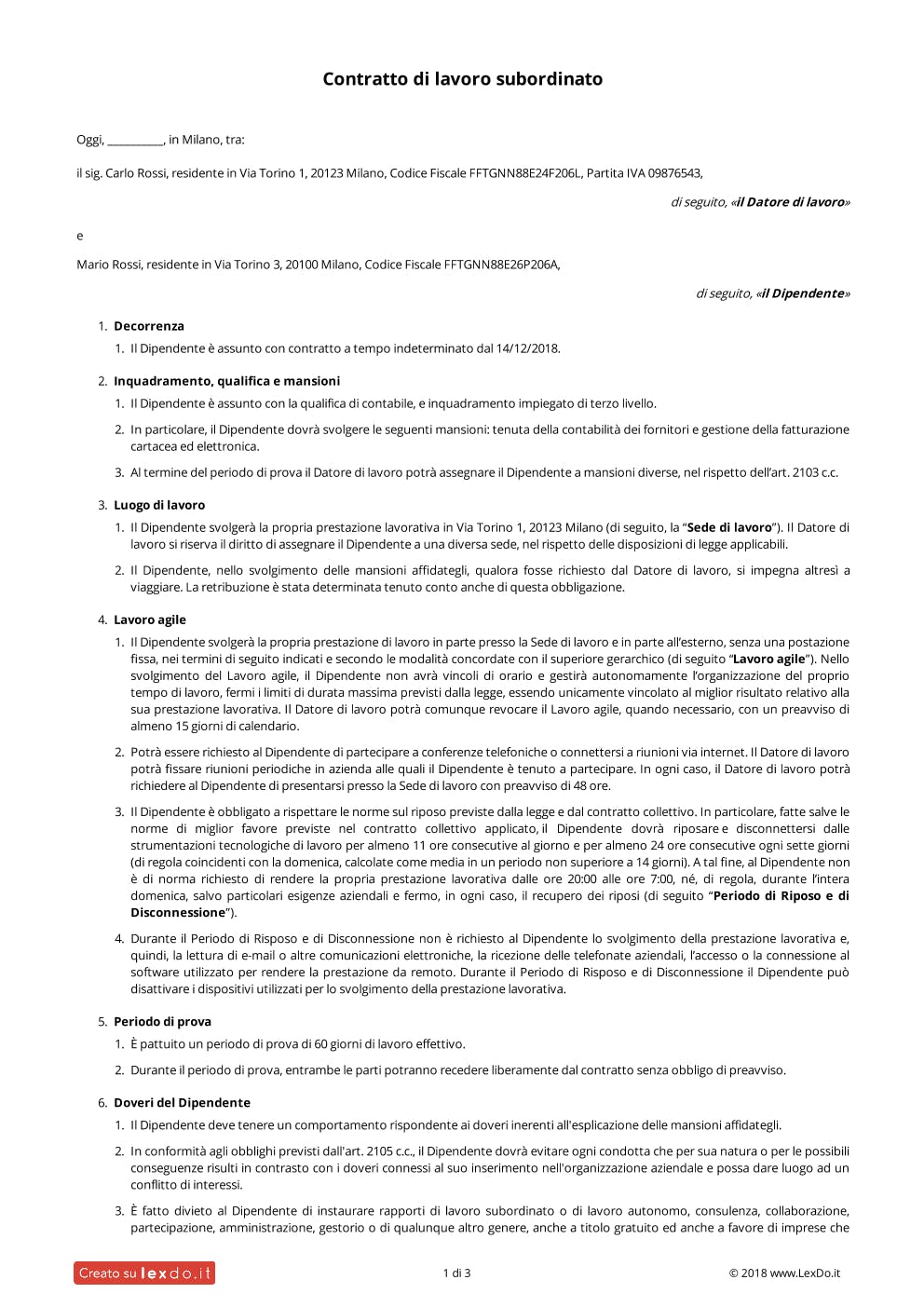 Contratto di Lavoro a Tempo Indeterminato  – Modello e Guida modello