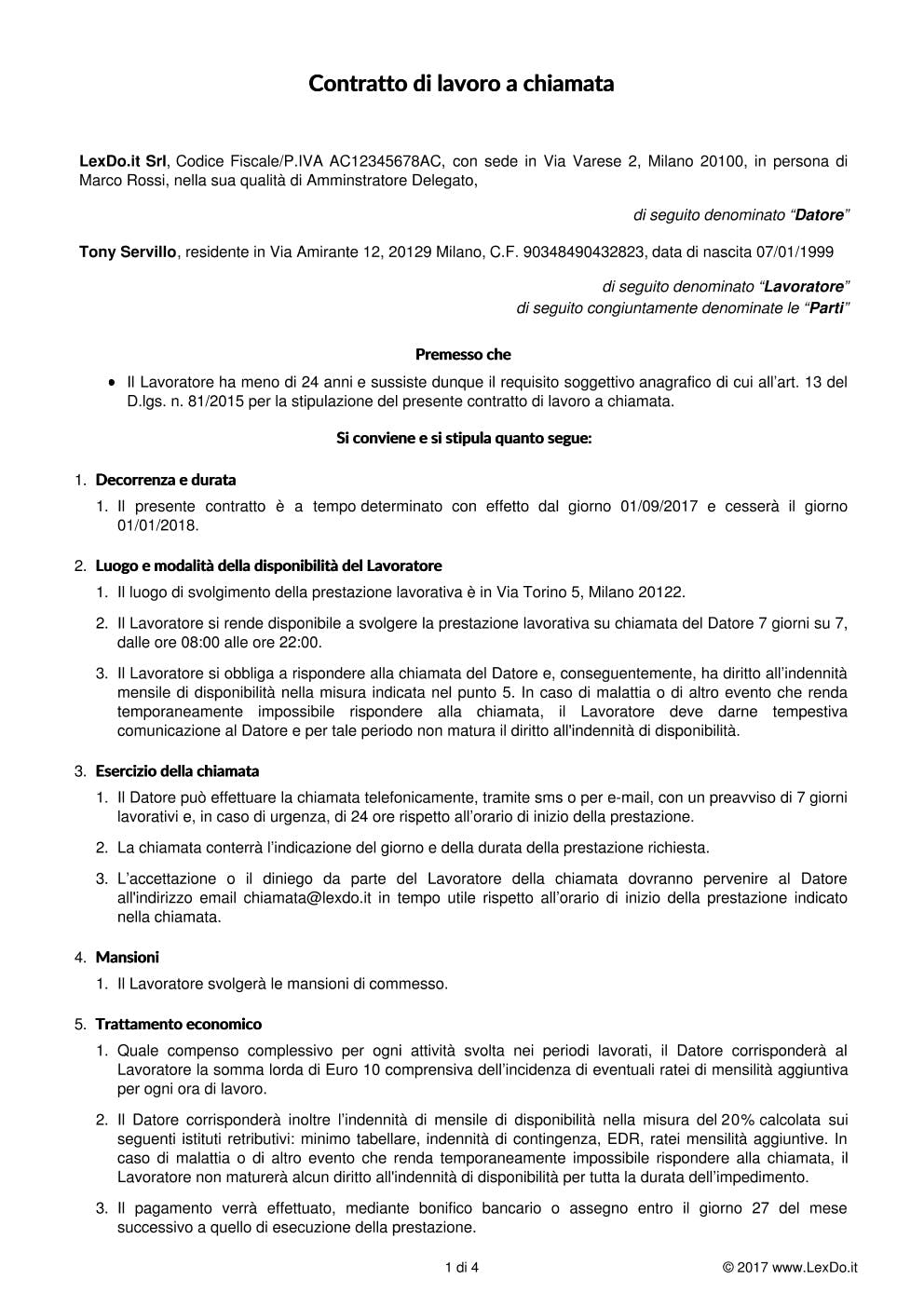 Contratto a Chiamata (Lavoro Intermittente) – Modello e Guida modello