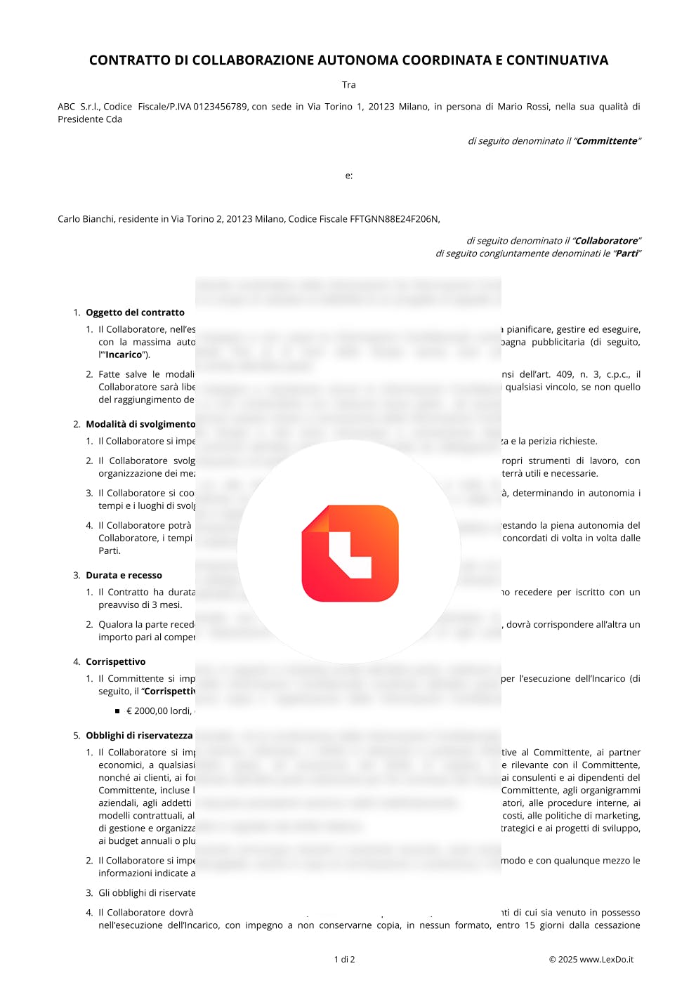 Contratto di Collaborazione Coordinata Continuativa – Modello e Guida modello