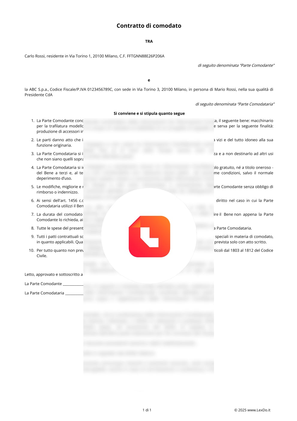 Contratto di Comodato d'Uso Gratuito – Modello e Guida modello