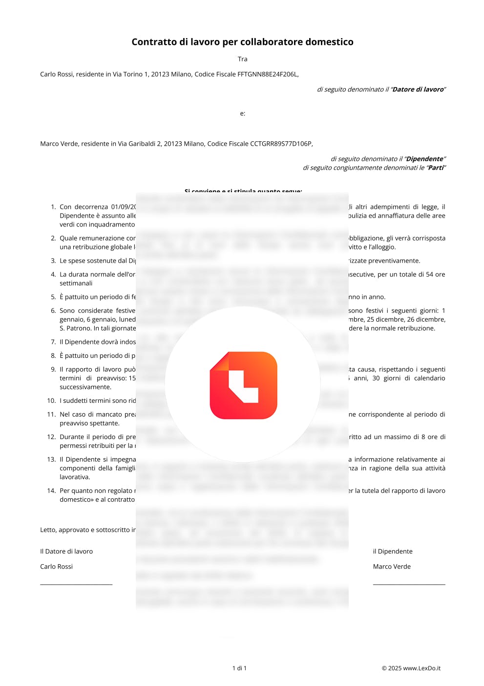 Contratto di Lavoro Domestico (Colf, Badanti) – Modello e Guida modello