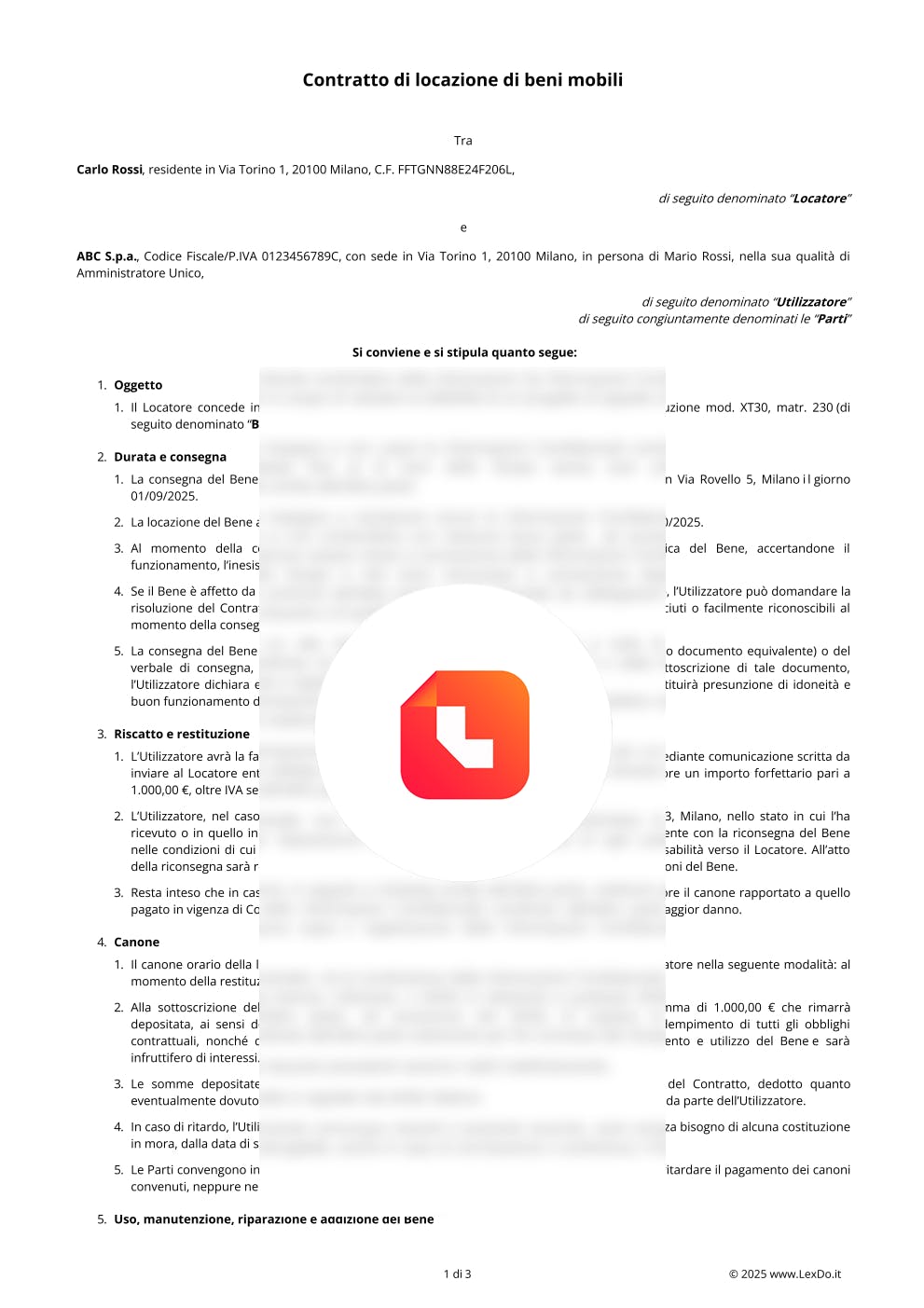 Contratto di Noleggio con Riscatto – Modello e Guida modello