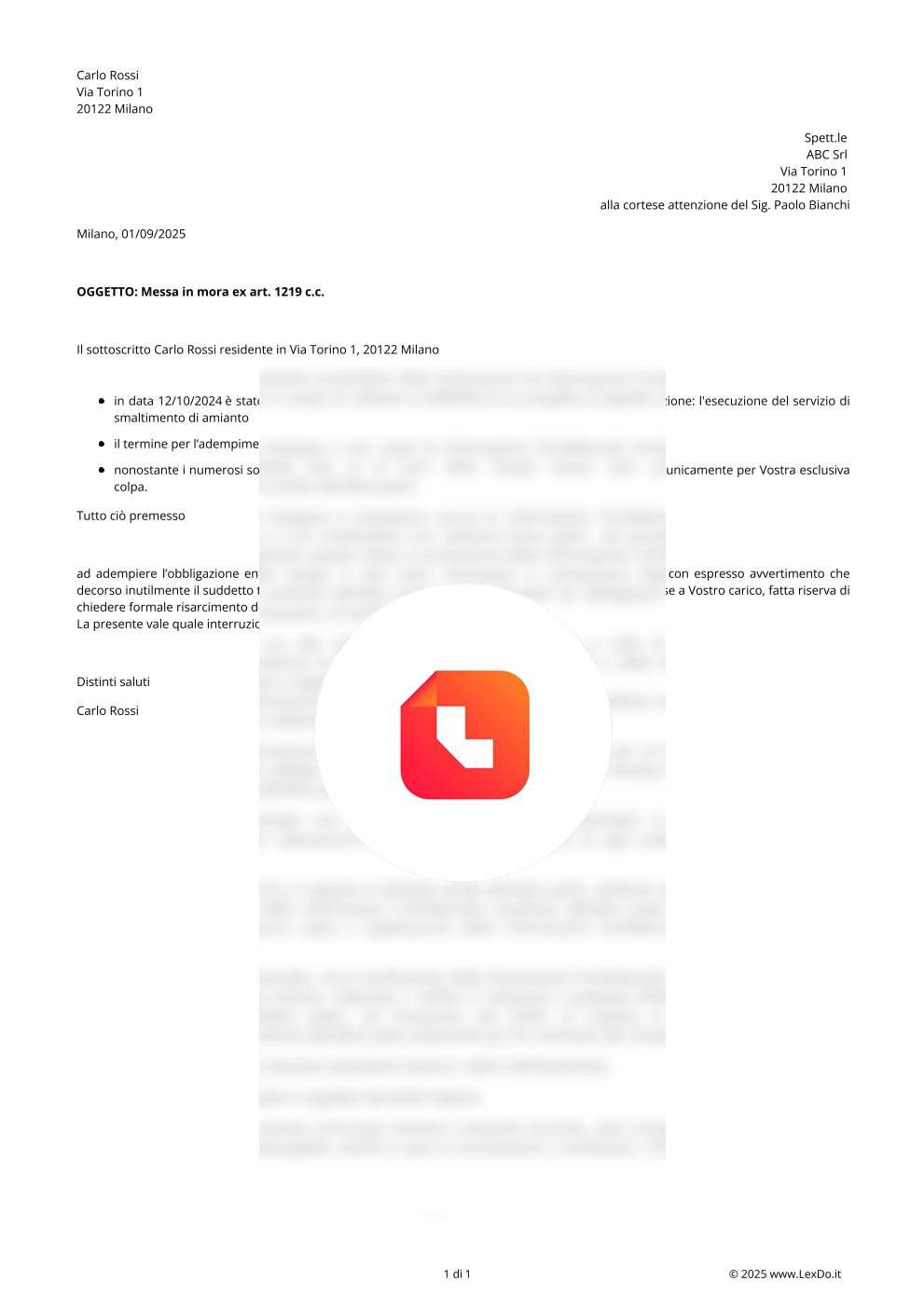 Lettera di Messa in Mora per Inadempimento – Modello e Guida modello