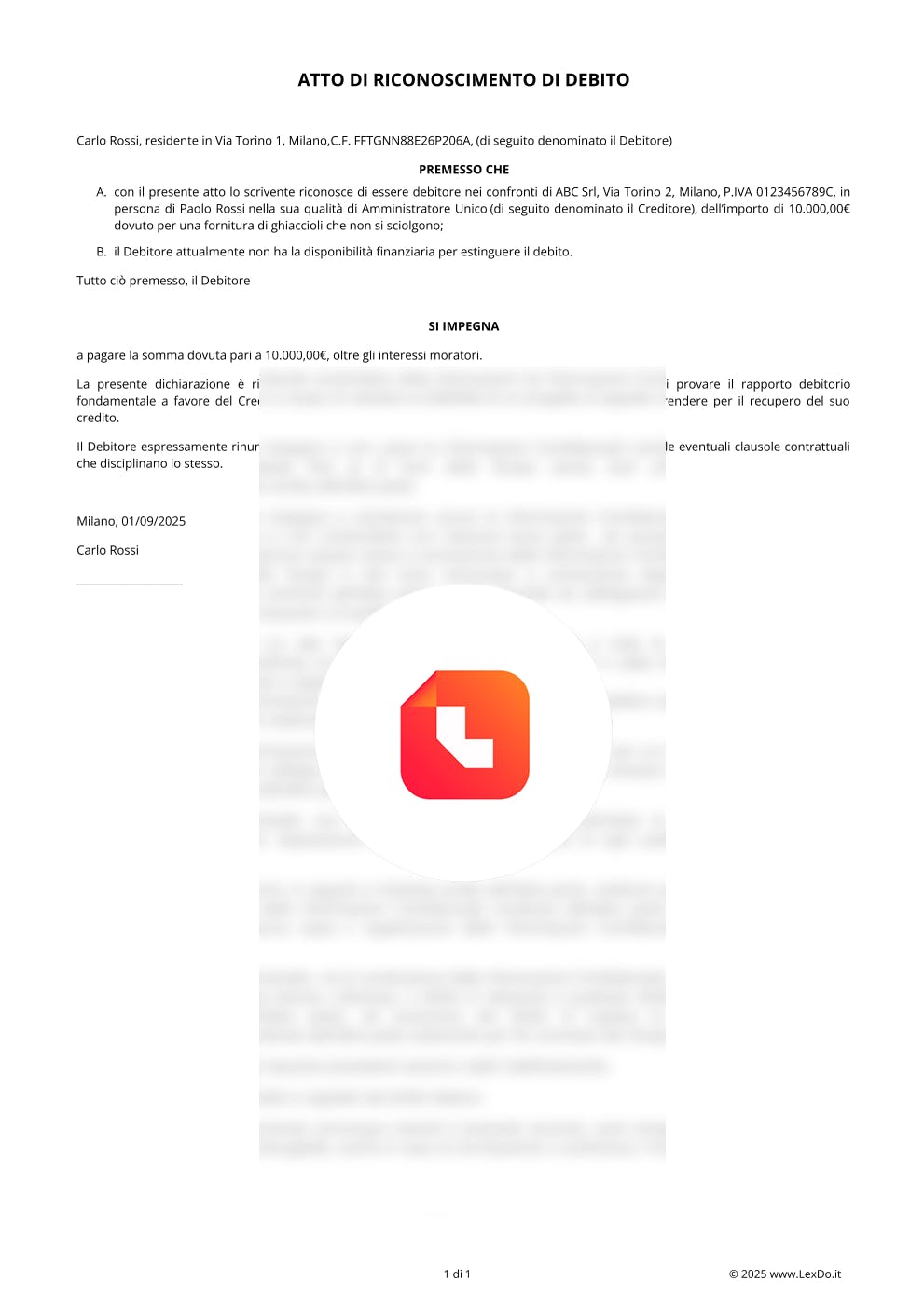 Piano di Rientro di Debito – Modello e Guida modello