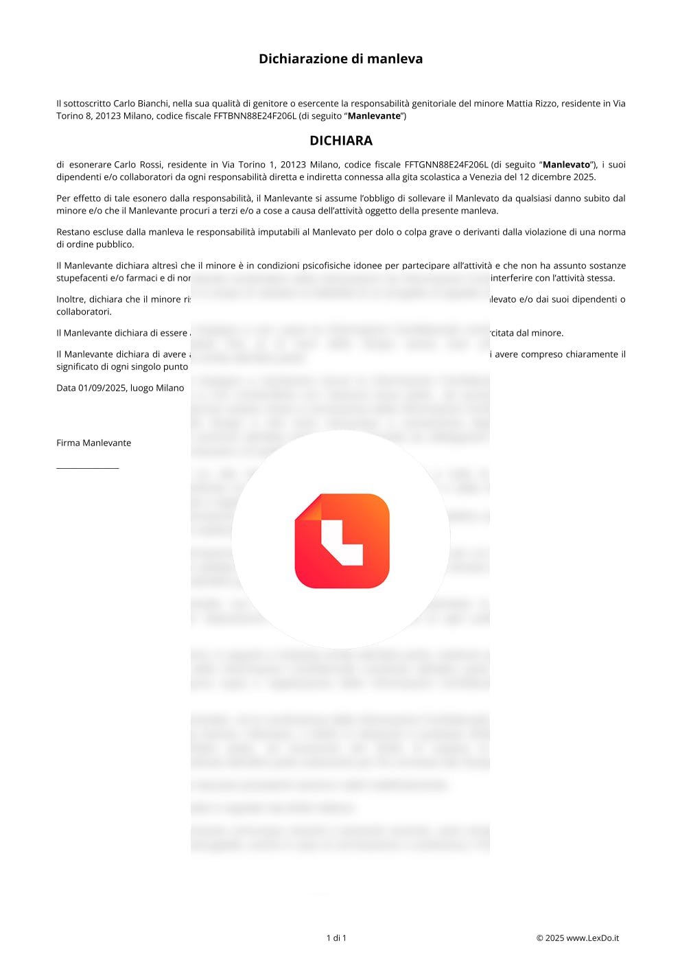 Lettera di Manleva (Scarico di Responsabilità) – Modello e Guida modello