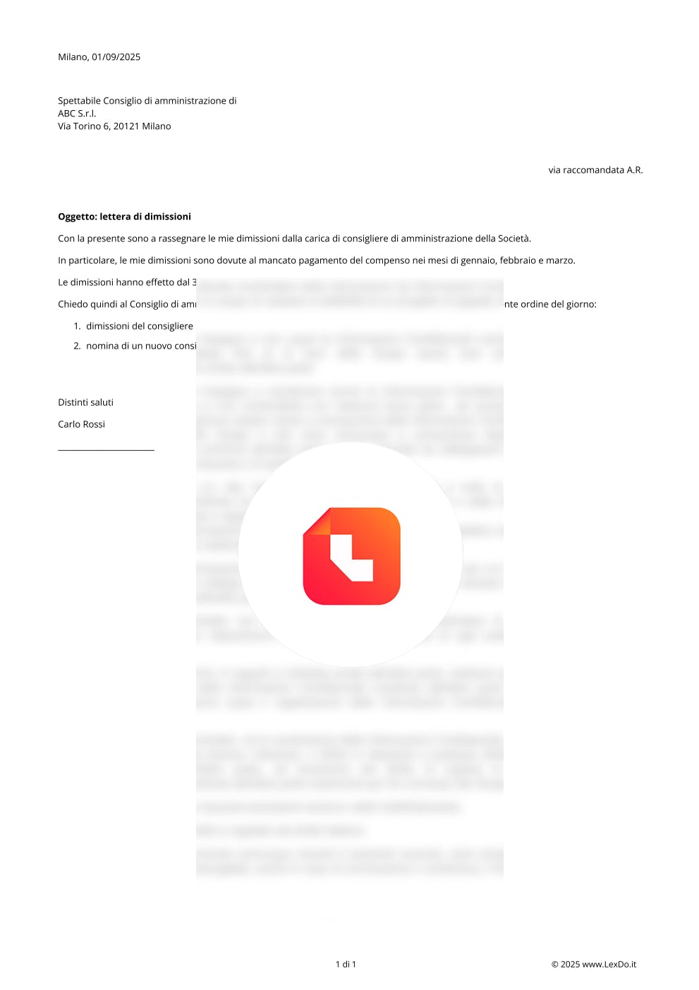 Lettera di Dimissioni di Amministratore Srl o Spa – Modello e Guida modello